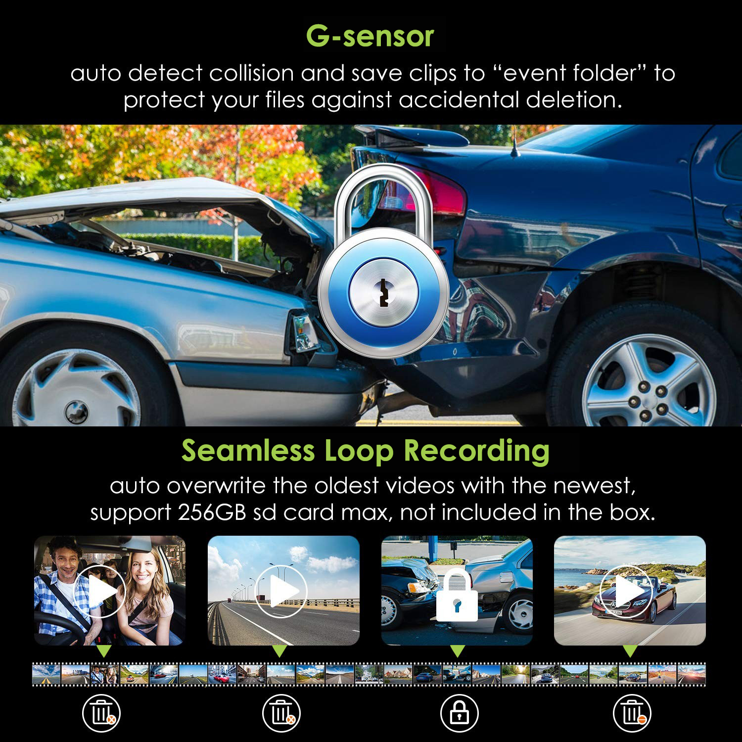 G-senzor ochrana dat při nárazu - DOD kamery do auta